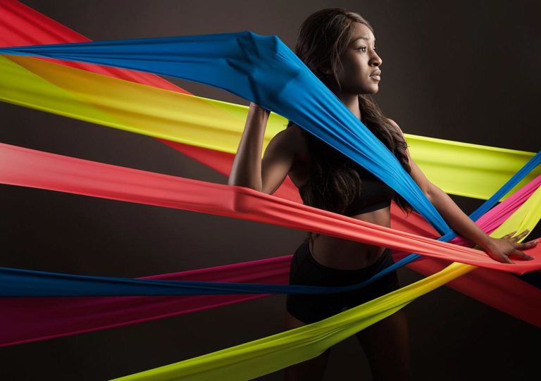 woman using stretch bands