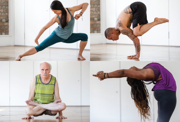 yoga for everyone men and women practising yoga at triyoga