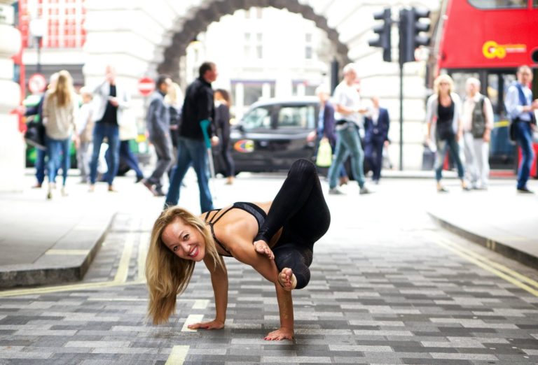 kino on yoga and social media, Kino MacGregor practising yoga in London