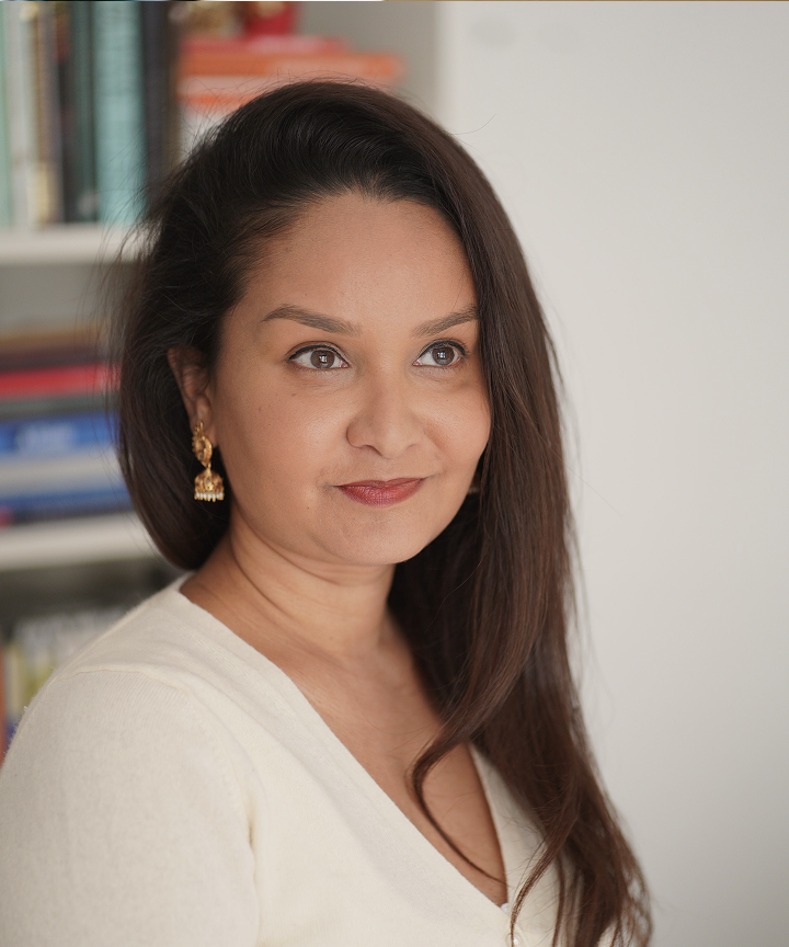 Woman with long hair and earrings